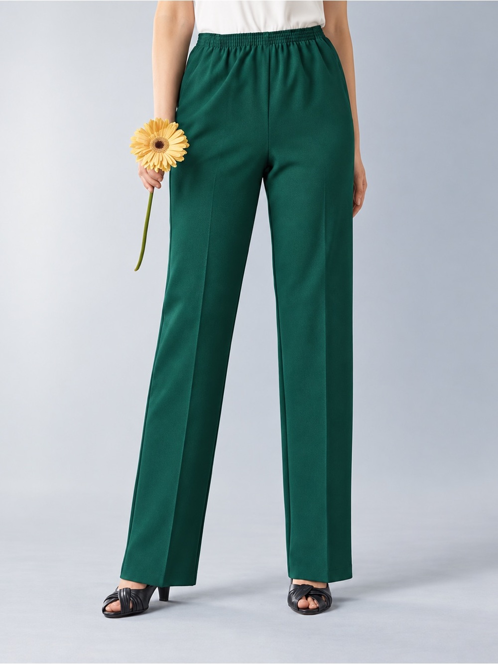 NWT Alfred Dunner Womens Pull On Pants Elastic Waist Size 16 Emerald Green